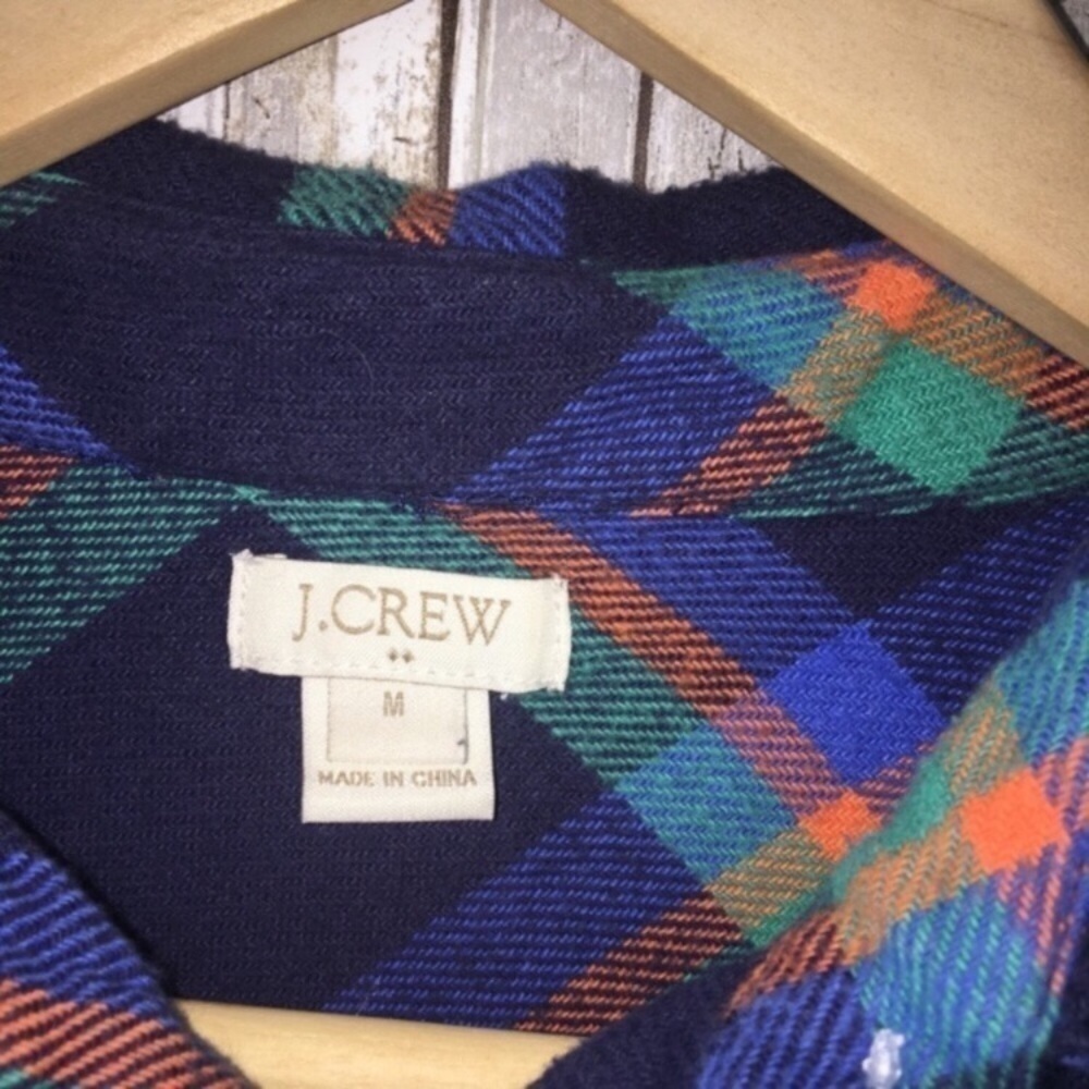 J.Crew Blue Green Plaid Button Down Shirt Medium Cotton Casual Top - Picture 3 of 4
